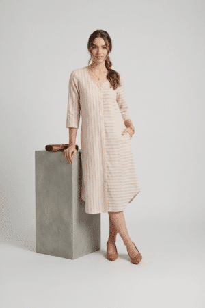 beige shirt dress striped cotton midi dress ivory by radhika