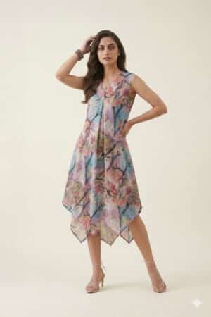 Pastel abstract handkerchief midi dress