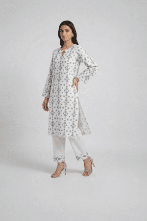 Ivory Snowflake Printed Kurta Suit