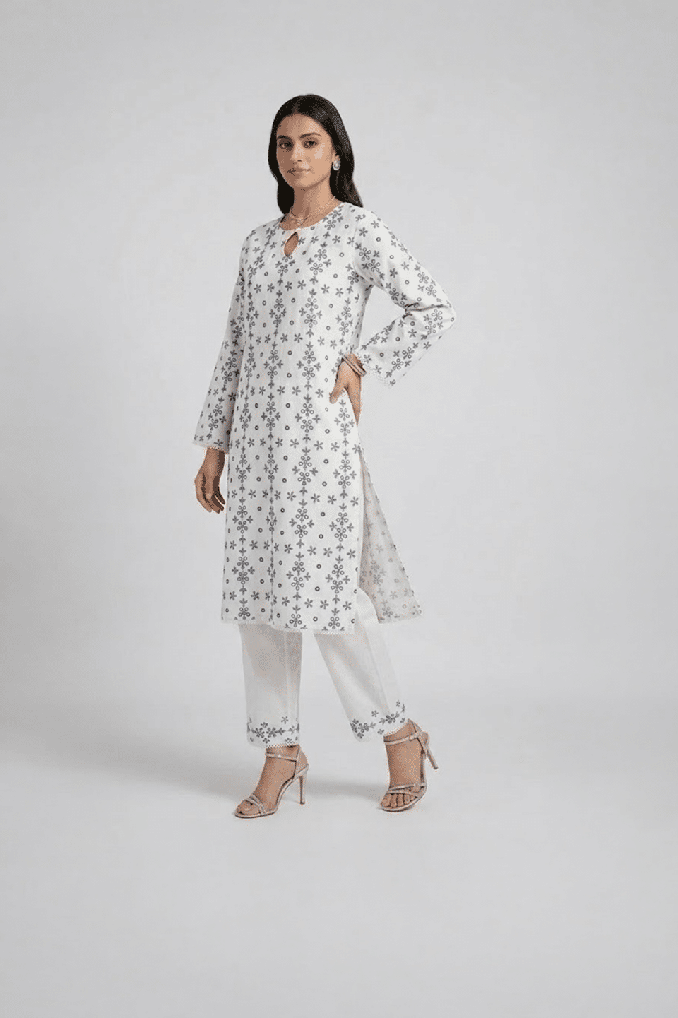 Ivory Snowflake Printed Kurta Suit