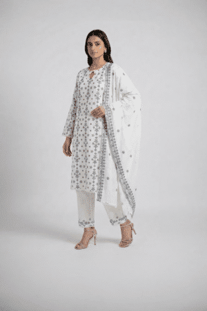 Ivory Snowflake Printed Kurta Suit