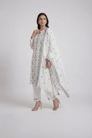 Ivory Snowflake Printed Kurta Suit