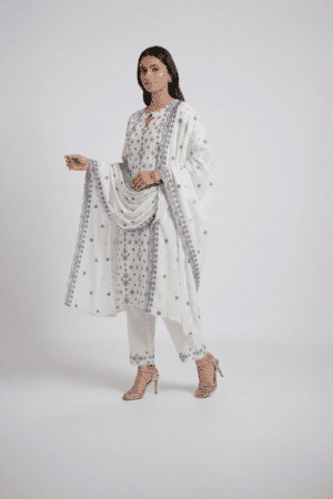 Ivory Snowflake Printed Kurta Suit