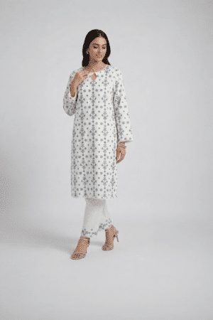 Ivory Snowflake Printed Kurta Suit