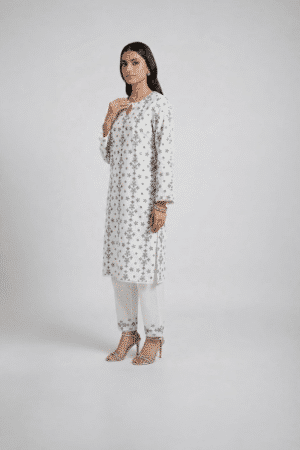 Ivory Snowflake Printed Kurta Suit
