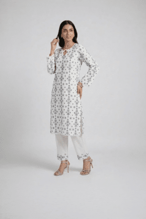 Ivory Snowflake Printed Kurta Suit