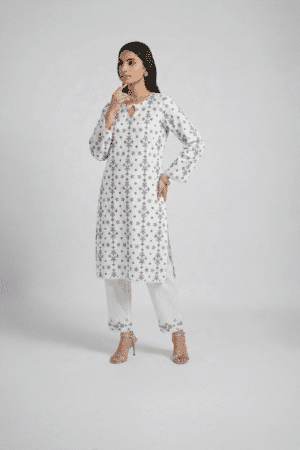 Ivory Snowflake Printed Kurta Suit
