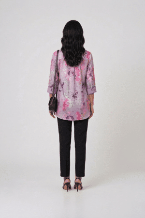 lilac floral satin shirt with black pants for women