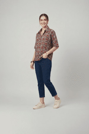 printed cotton shirt for women with floral pattern and relaxed fit