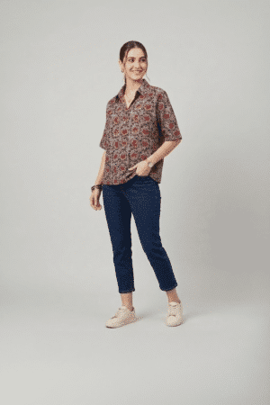 printed cotton shirt for women with floral pattern and relaxed fit