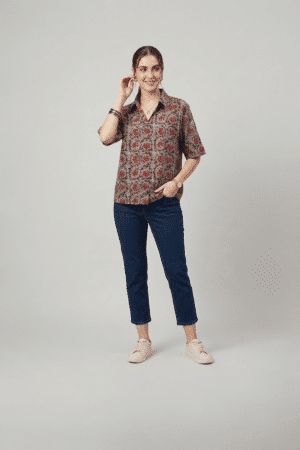 printed cotton shirt for women with floral pattern and relaxed fit