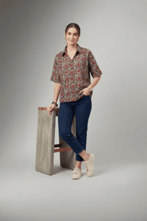 printed cotton shirt for women with floral pattern and relaxed fit