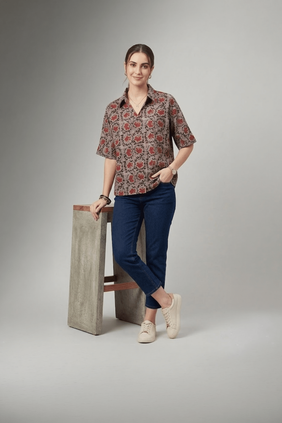 Floral Ajrakh Cotton Shirt with Relaxed Fit
