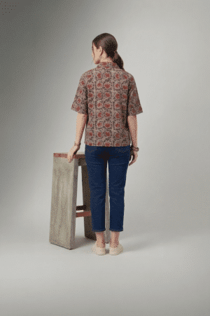 printed cotton shirt for women with floral pattern and relaxed fit