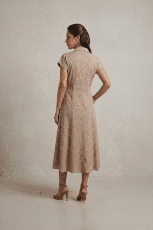 Beige Shirt Dress with collar neckline and short sleeves