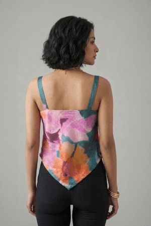 Multicolor Handkerchief Top with strappy neckline and pointed hem