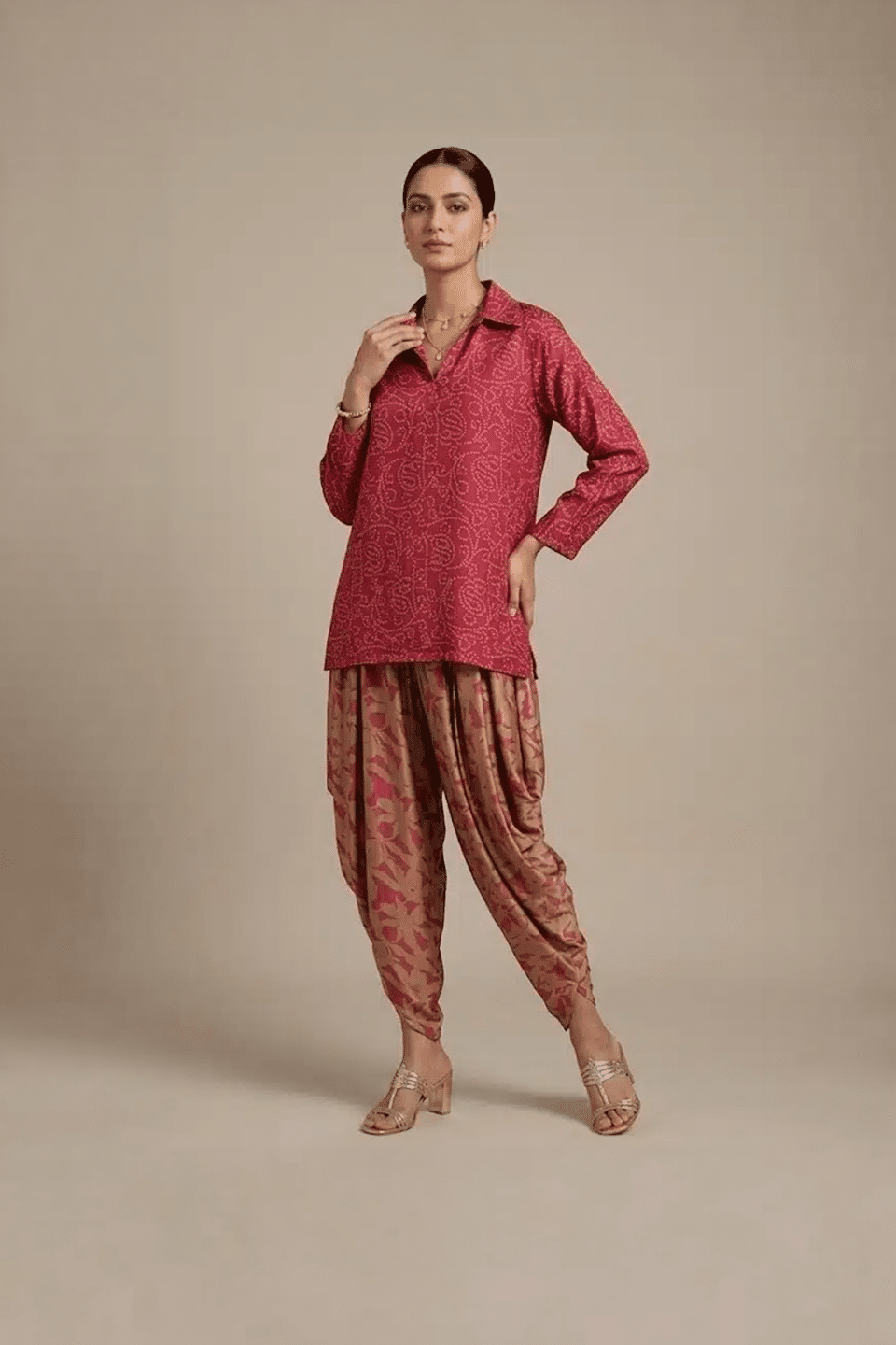 Red Printed Modal Kurta Dhoti Set for Women