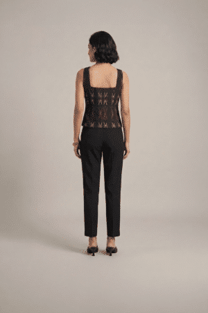 black ikat top for women with sleeveless design and tailored fit