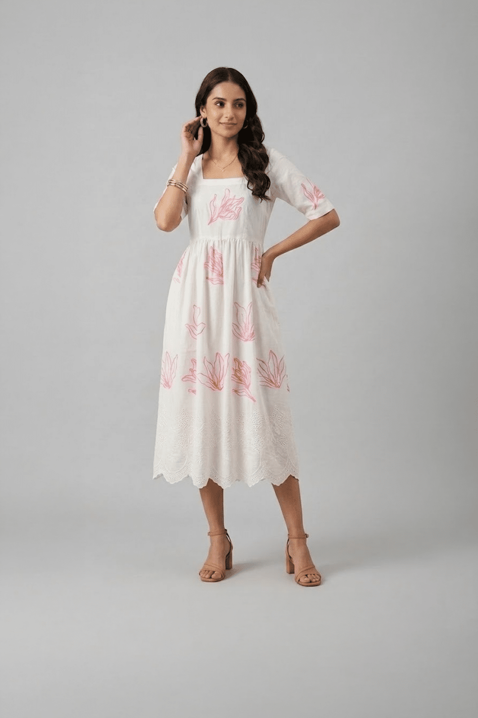 White Floral Midi Dress