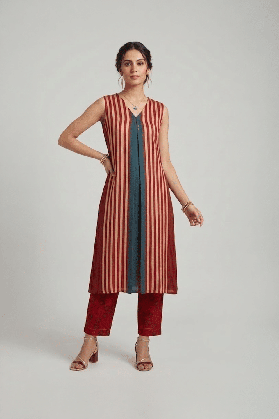 Striped Ajrakh Kurti Set