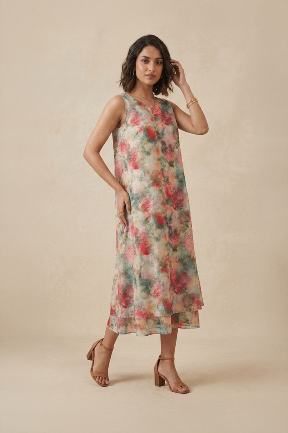Floral Midi Dress with Multicolour Print