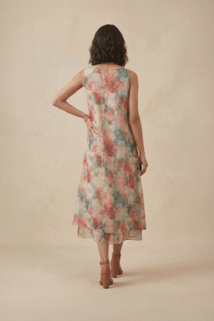 Floral Midi Dress with multicolour floral print and flowy layered hem