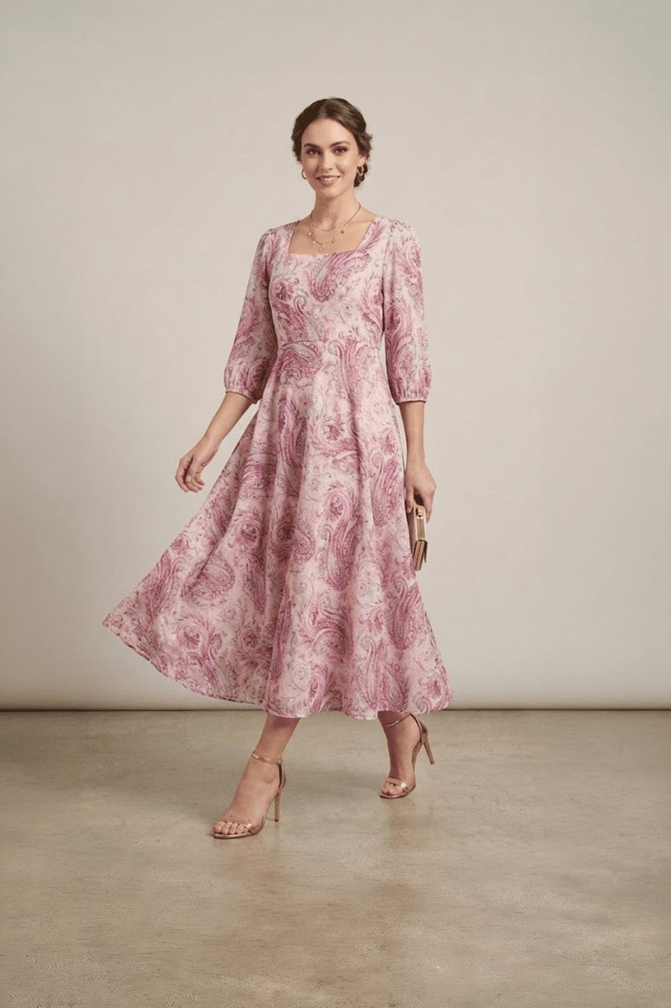 Pink Paisley Midi Dress