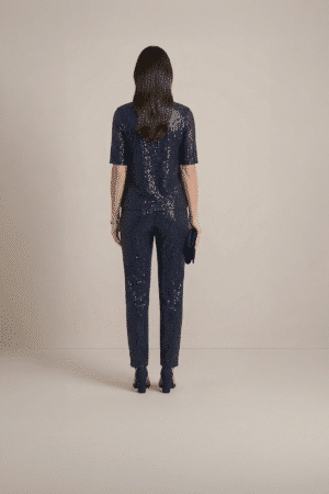navy blue sequin co ord set for women with top and pants