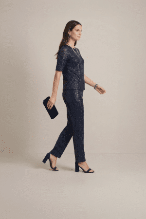navy blue sequin co ord set for women with top and pants
