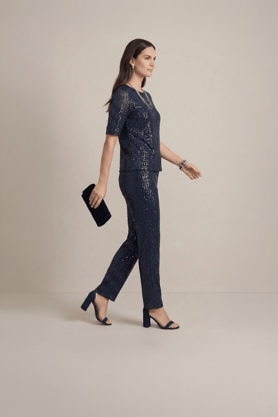 navy blue sequin co ord set for women with top and pants