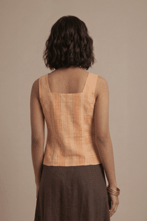 Orange Striped Top with square neckline and sleeveless design