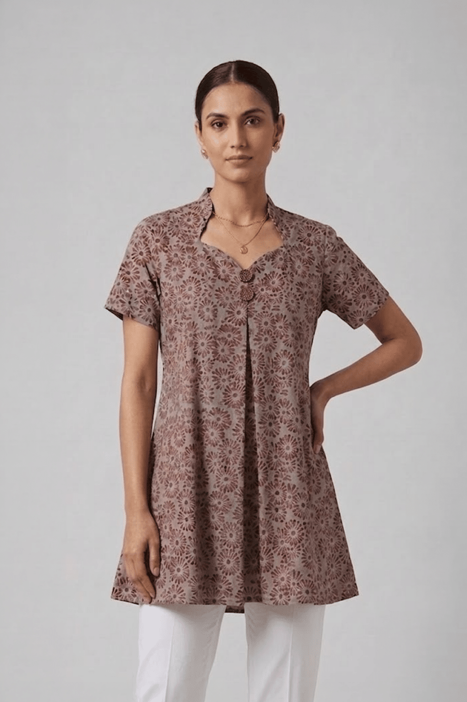 Beige Floral Cotton Top