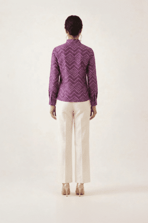 Purple bandhani top with high collar and full sleeves