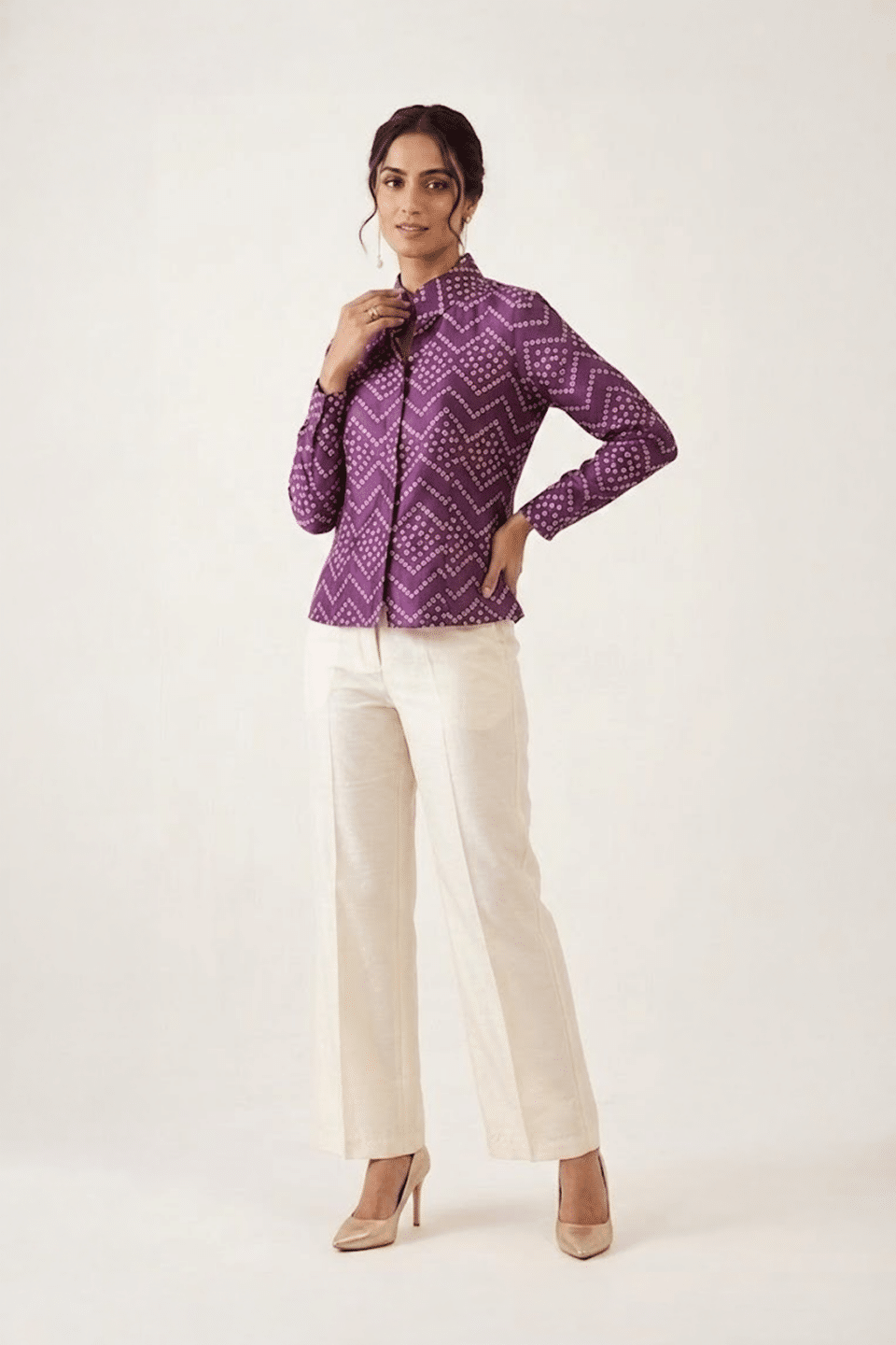 Purple Bandhani Print Shirt Top