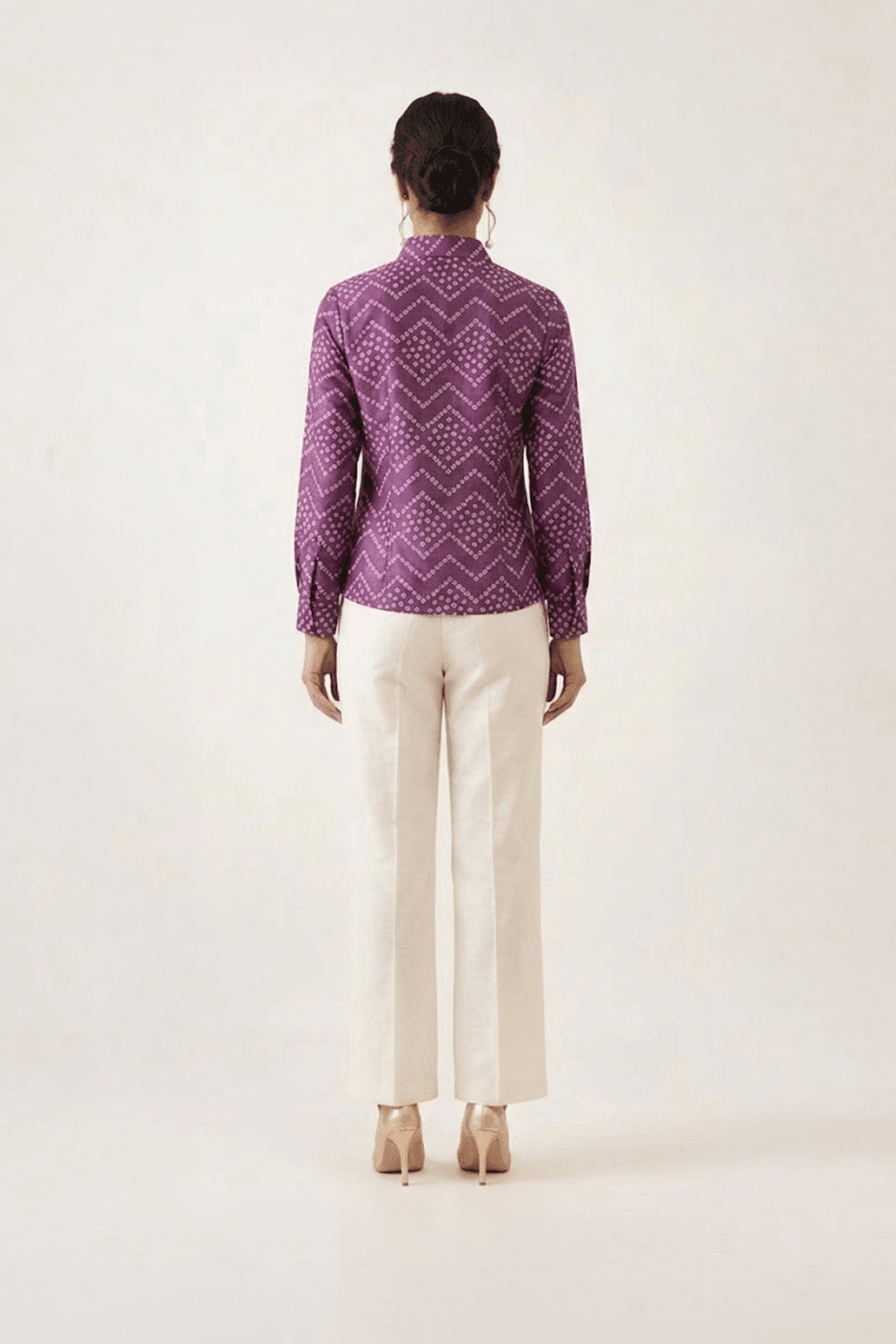 Purple bandhani top with high collar and full sleeves