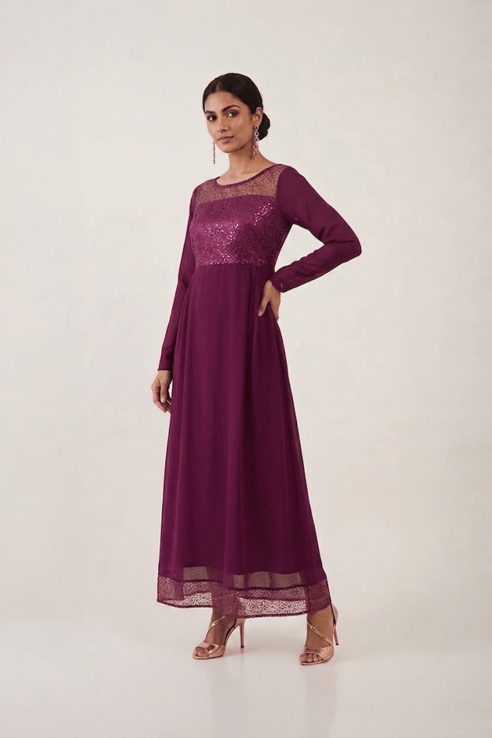Plum Sequin & Lace Maxi Dress